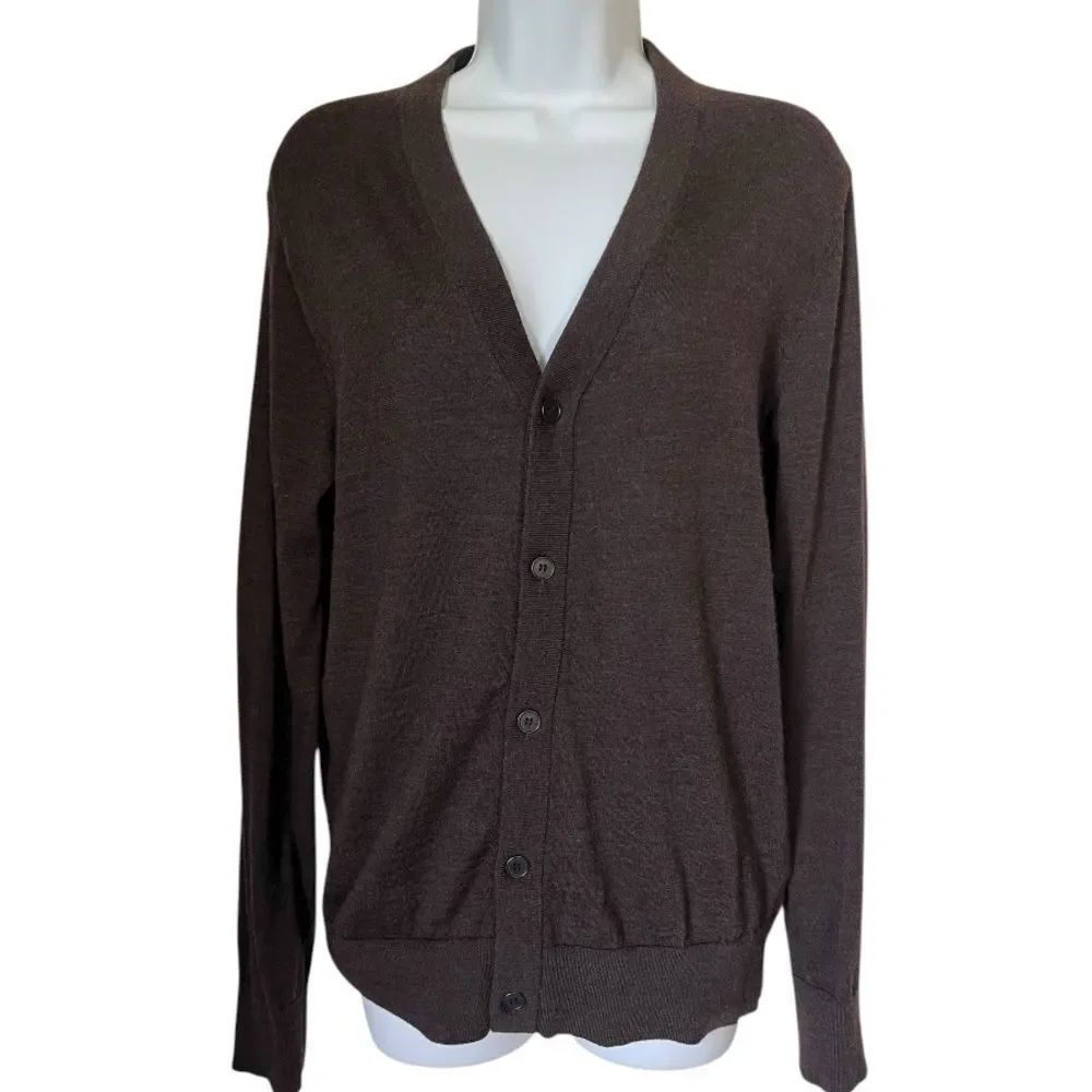 Theory Chocolate Brown 100% Wool Cardigan V-Neck Luxury Button Down Sweater XS